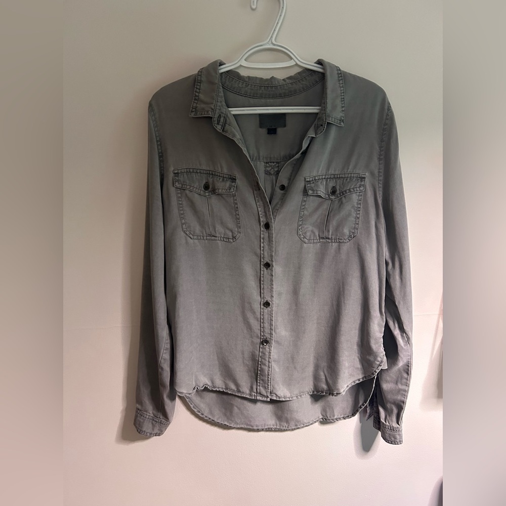 Gray button down top